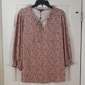 NWT Adrianna Papell Floral Taupe Blouse Size 1X